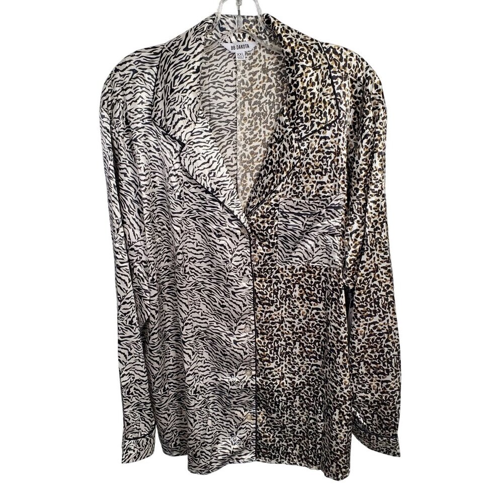 BB Dakota Size XXL Top Pajama Shirt Silky Satin Animal Print Stretch Blouse - Picture 2 of 11
